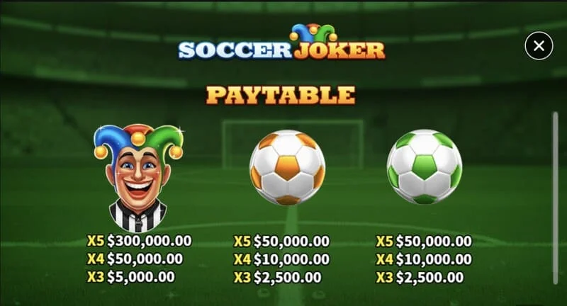 Soccer Joker - ödeme tablosu, birinci sayfa
